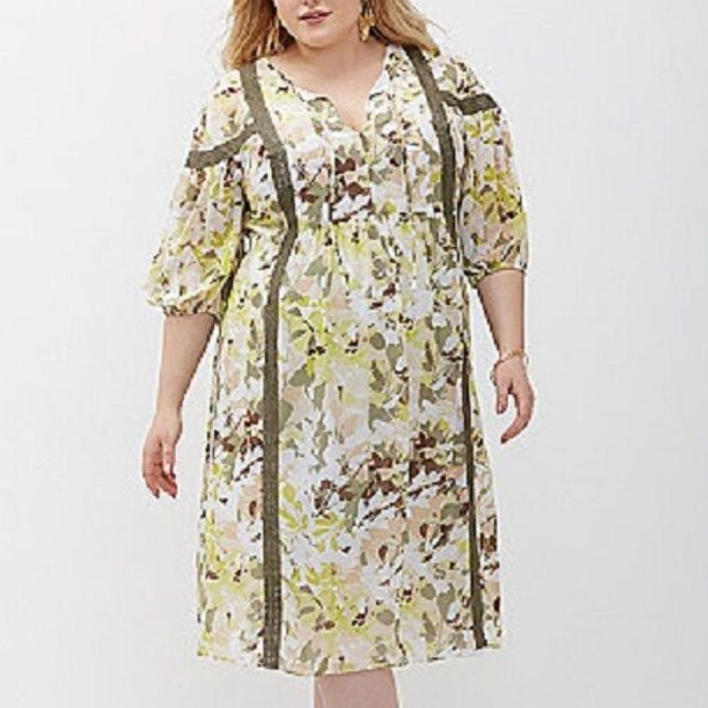 Printed Peasant Dress Leaf Camo Plus Size 14/16 1X